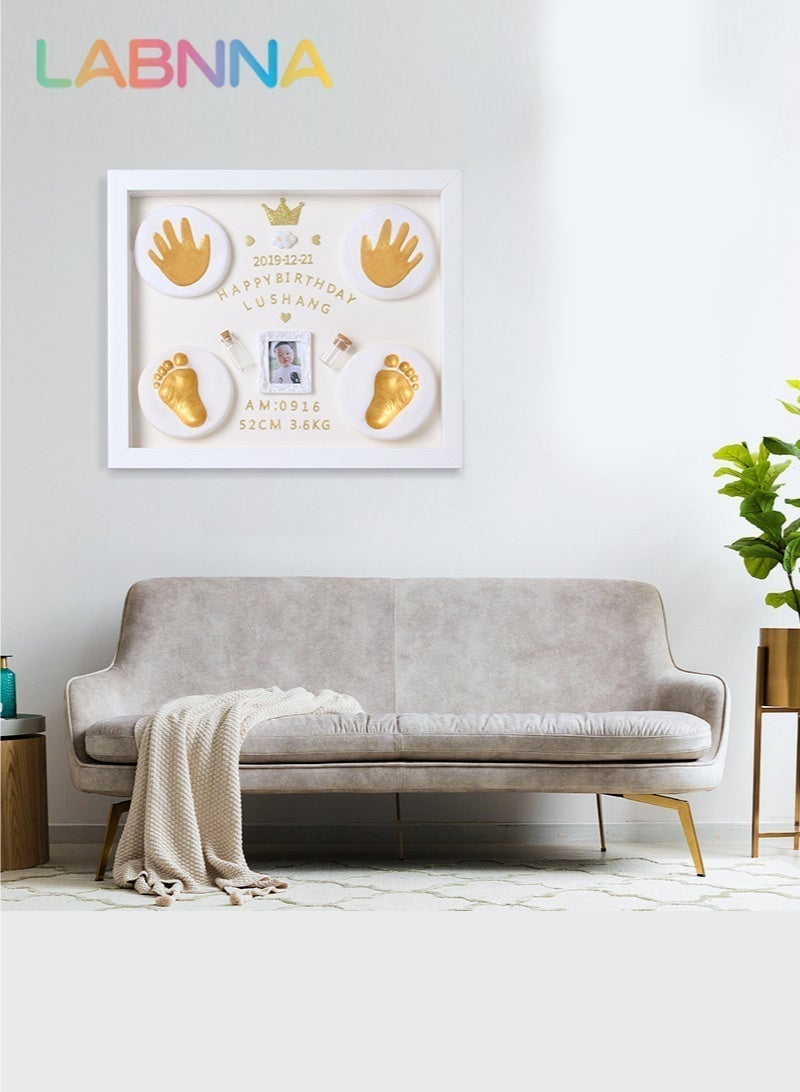 LABNNA Baby Handprint and Footprint Clay Frame,Personalized Keepsake Kit with Gold Lettering and Glass Display Perfect for Newborns Modern White Design Ideal Baby Memory Gift Nursery Picture Frames - Image 2